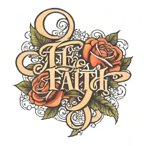 the word faith with flowers wrapped tattoo design idea