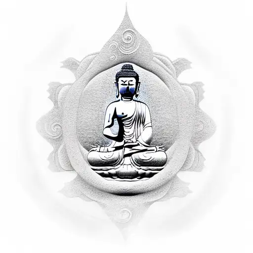 Buddha surrounded by koi in yin Yang style tattoo design idea