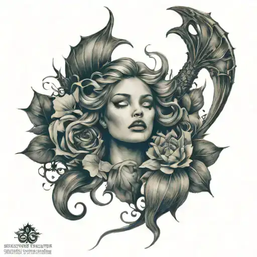 siren evil beautiful tattoo design idea