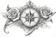 Ocean waves and rose compass rose tattoo design idea