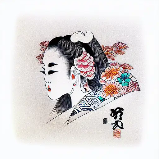 woman animal in Japanese style tattoo design idea