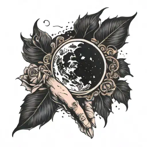 A dark and enchanting tattoo of a gothic moon with a pinky promise symbolizing a deep connection tattoo design idea