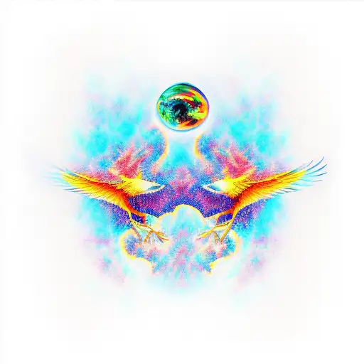 Phoenix with double exposure nature tattoo design idea
