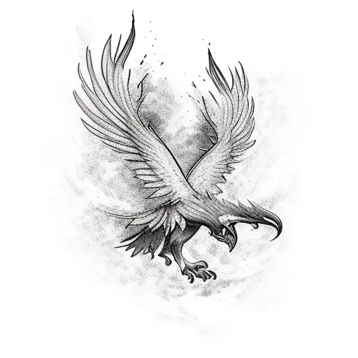 Phoenix with double exposure nature tattoo design idea