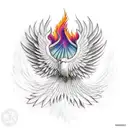 Phoenix with double exposure nature tattoo design idea