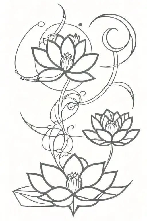 Symmetrical crescent moon and lotus flower blooming tattoo design idea