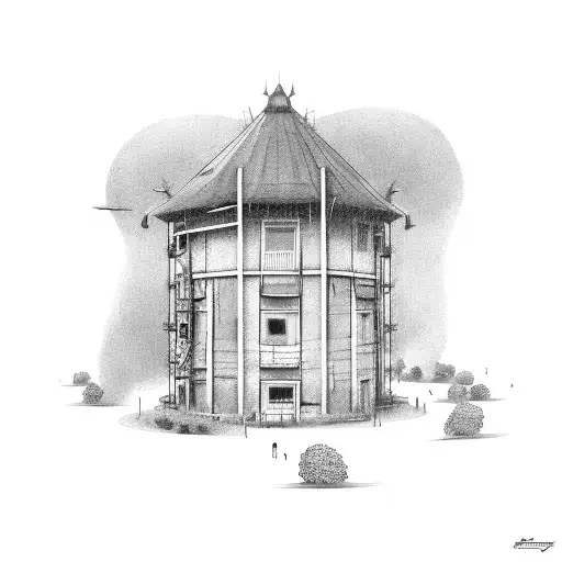 rooftop of a old farm tattoo design idea