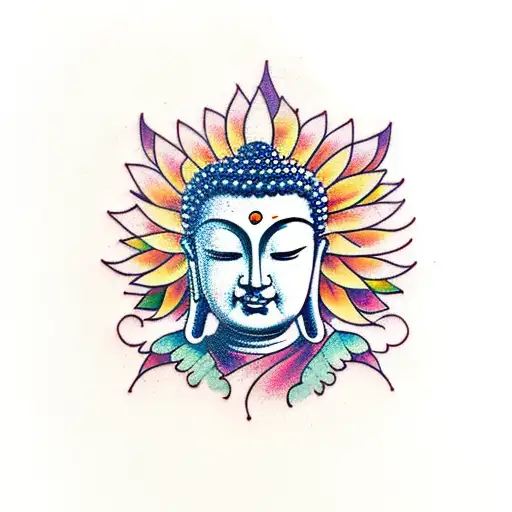 Buddha holding sunflower tattoo design idea