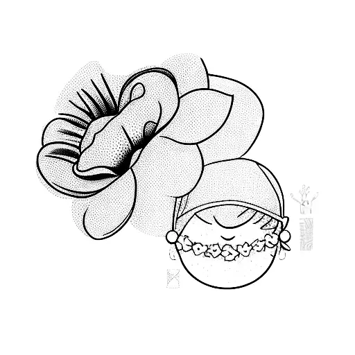 a newborn baby with a flower on her head tattoo design idea