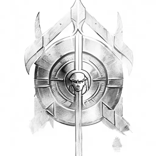 A Spartan warrior holding a shield and spear tattoo design idea