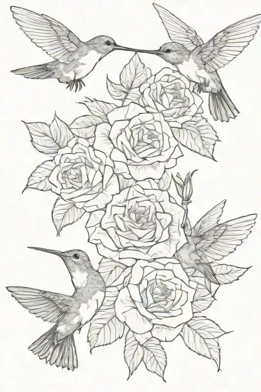 roses and hummingbirds tattoo design idea