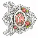 oval locket with filagree and letter c in the middle tattoo design idea