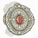 oval locket with filagree and letter c in the middle tattoo design idea