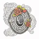 oval locket with filagree and letter c in the middle tattoo design idea