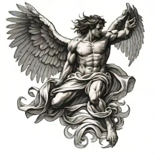 Icarus falling angel tattoo design idea