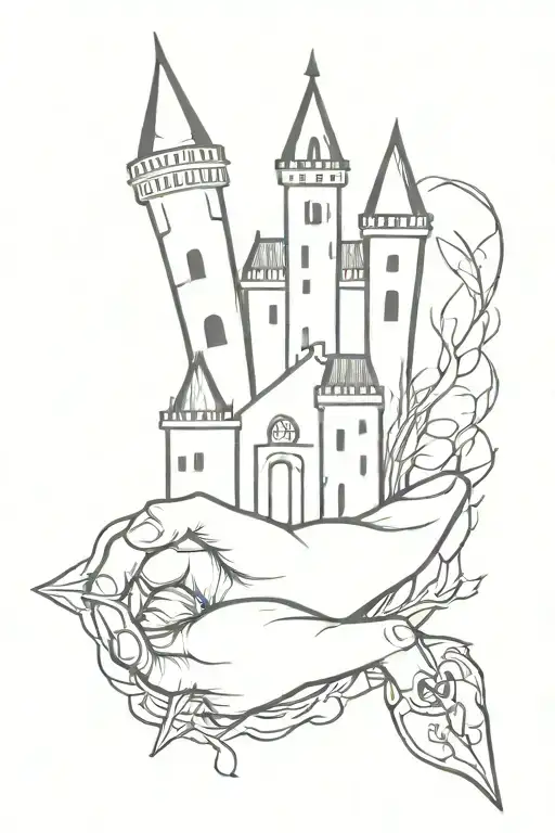 scissor hands and castle surrounded tattoo design idea