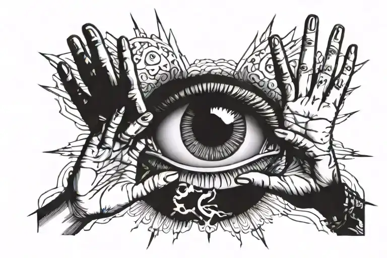 hands prying open my third eye tattoo design idea