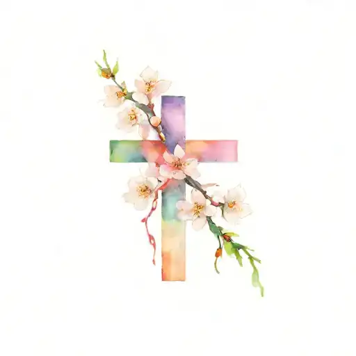 cross, Daughter of The King, and cherry blossoms wrapped tattoo design idea