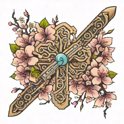 cross, Daughter of The King written, Cherry blossoms wrapped  tattoo design idea