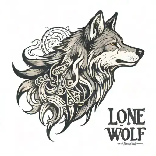 side pose of wolf with message "Lone Wolf" tattoo design idea