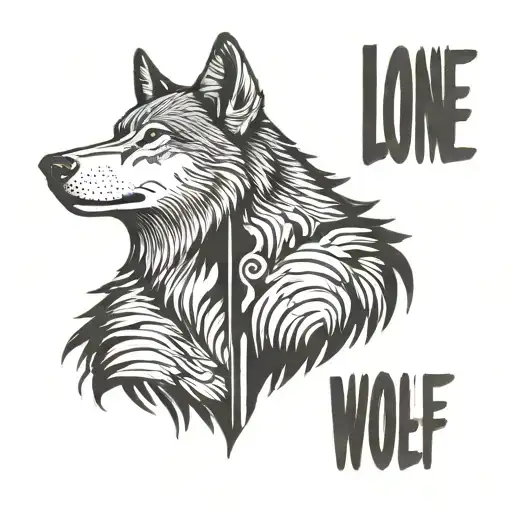side pose of wolf with message "Lone Wolf" tattoo design idea