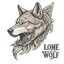side pose of wolf with message "Lone Wolf" tattoo design idea