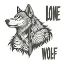 side pose of wolf with message "Lone Wolf" tattoo design idea