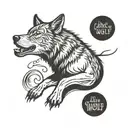 side pose of wolf with message "Lone Wolf" tattoo design idea