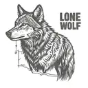 side pose of wolf with message "Lone Wolf" tattoo design idea