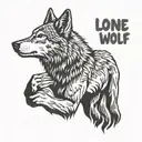 side pose of wolf with message "Lone Wolf" tattoo design idea