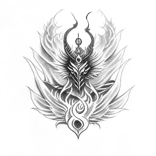 phoenix rising from ashes and shiva s trident tattoo design idea