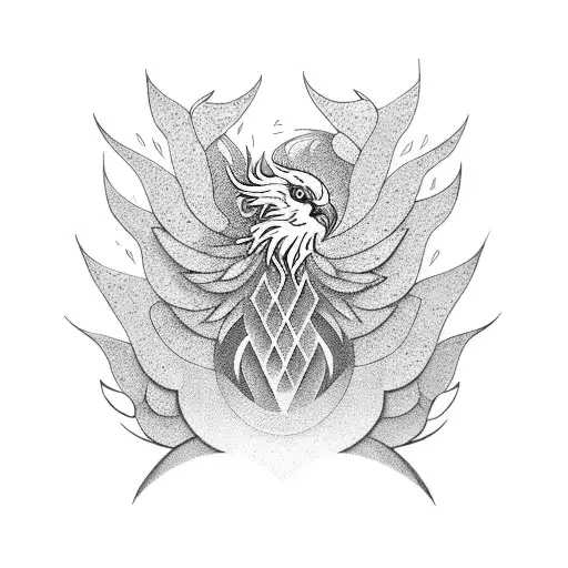 phoenix rising from ashes geometric without curves tattoo design idea
