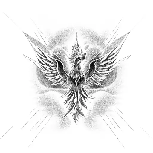 phoenix rising from ashes geometric without curves tattoo design idea