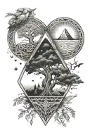 forearm tattoo with yggdrasil, valknut and a moon tattoo design idea
