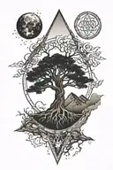 forearm tattoo with yggdrasil, valknut and a moon tattoo design idea