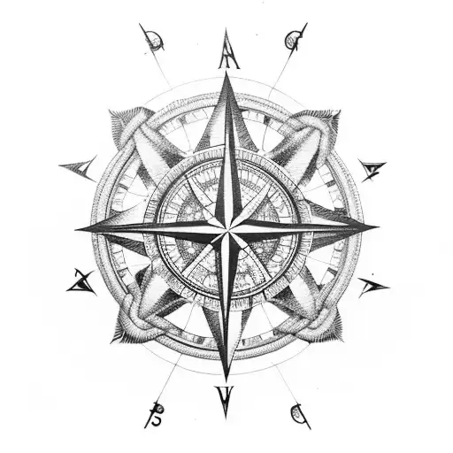 An intricate fishing lure surrounded by a compass rose, symbolizing your love for fishing and traveling tattoo design idea