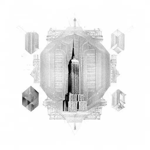 A detailed blueprint of the Empire State Building tattoo design idea