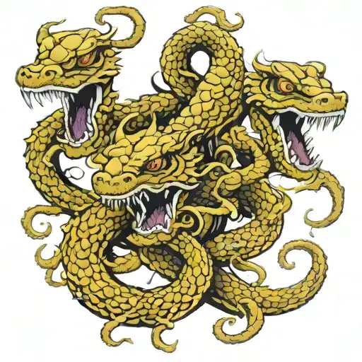 A realistic detailed hydra with three heads tattoo design idea