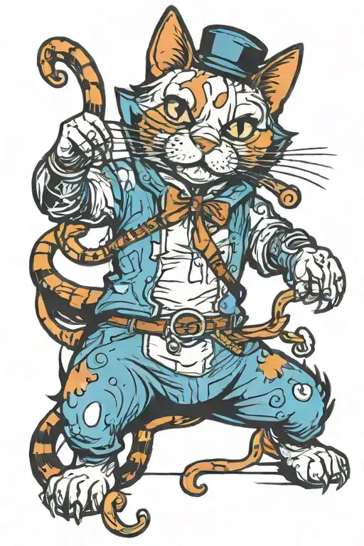 Spooky calico cat playing tattoo design idea