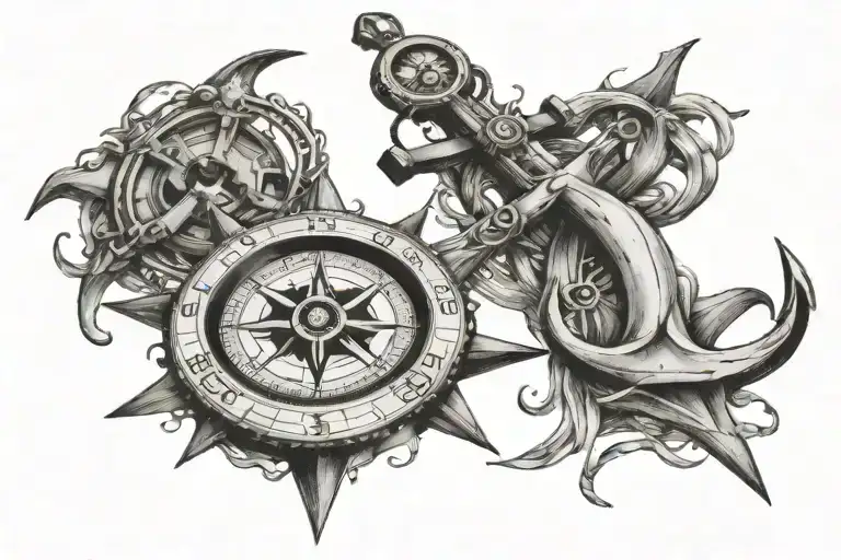 compass anchor connected tattoo design idea