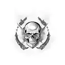 An intricately designed skull with military gear and weapons incorporated into the design tattoo design idea