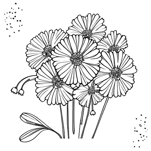 carnation, daisy, violet and lily of the valley in a bouquet tattoo design idea