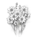 carnation, daisy, violet and lily of the valley in a bouquet with a ribbon  tattoo design idea