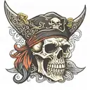 pirate skull wearing a bandana with momento mori written tattoo design idea