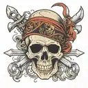 pirate skull wearing a bandana with momento mori written tattoo design idea