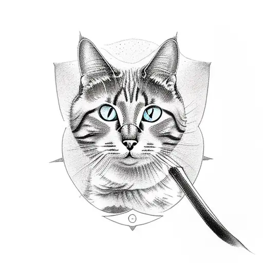 A cat sitting on a gamer's keyboard with a mountain silhouette in the background tattoo design idea