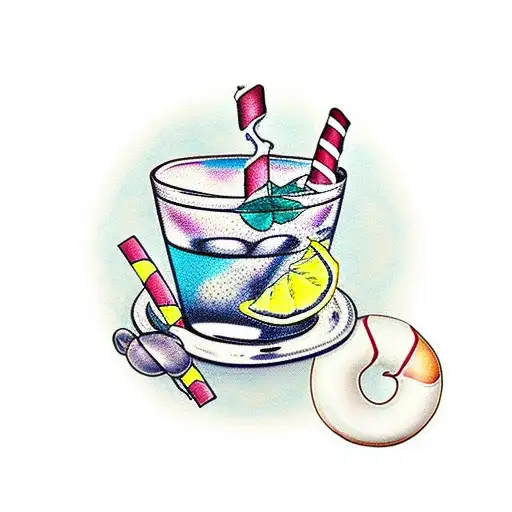 glass of lemonade with white powderd donuts tattoo design idea
