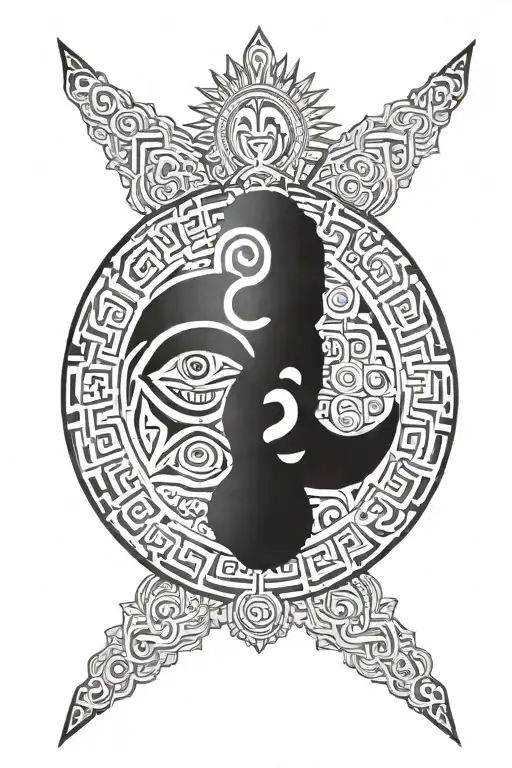 aztec calendar stone adorned tattoo design idea