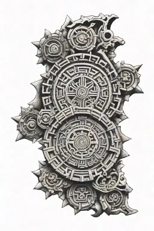 aztec calendar stone sculpture tattoo design idea