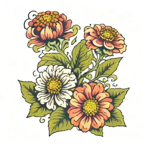 zinnia flower with name axenia tattoo design idea